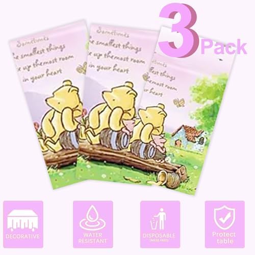 3PCS Pink Winnie Bear Tablecloth Baby Shower Decorations