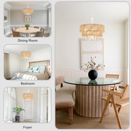 18 Inch Rattan Chandelier with Wicker Shade