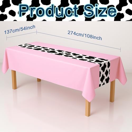 3 Pack Pink Cow Print Tablecloth 108 x 54 Inch Party Cover