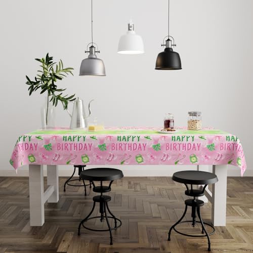 3pcs Pink and Green Bow Tablecloth Set for Parties and Events
