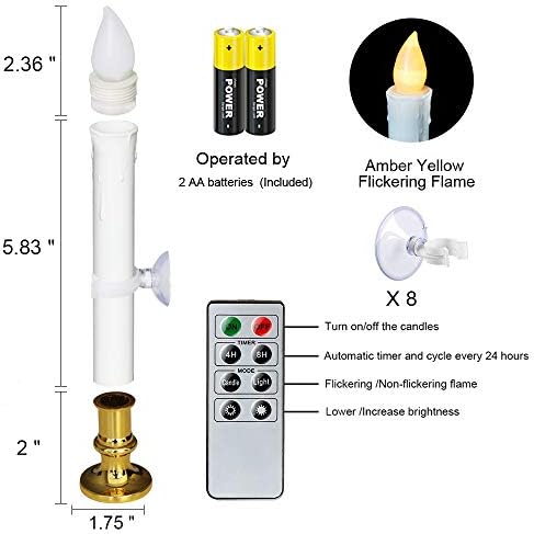 Wondise White Flameless Taper Candles with Remote and Timer Set of 8