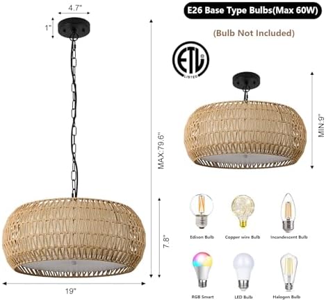 19 Inch Boho Chandelier with 5 Lights