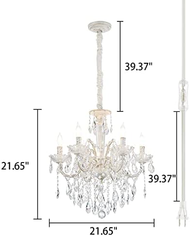 YLONG-ZS 6 Light Crystal Chandelier White Finish