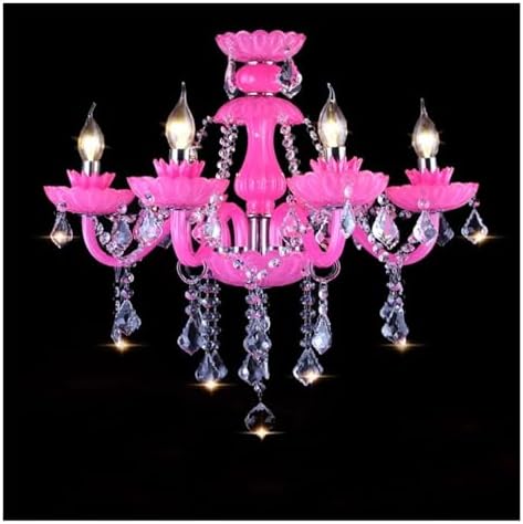 Pink Crystal Candle Chandelier for Princess Room Decor