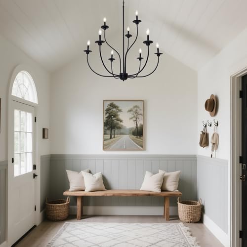 LOG BARN Black 9-Light Farmhouse Chandelier