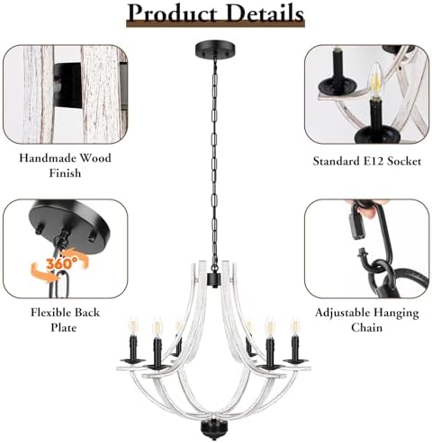 6-Light Farmhouse Chandelier with Adjustable Height