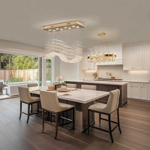 Siljoy 8 Light Wave Crystal Chandelier Modern Gold Flush Mount Ceiling Light
