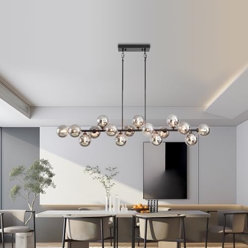 Besytal 55 Inch Black Sputnik Chandelier with 16 Grey Glass Lampshades