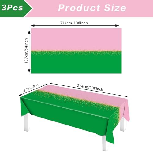 3 Pack Plastic Table Cloth 54x108 Durable Pink Green Table Covers