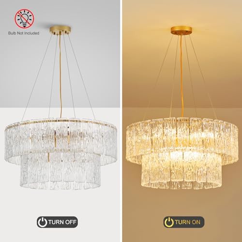 24 Inch Modern Gold Crystal Chandelier 8 Light Elegant Luxury 2 Tier