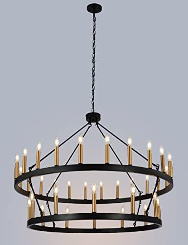 YZZY 36-Light Wagon Wheel Chandelier 2 Tier Farmhouse Style