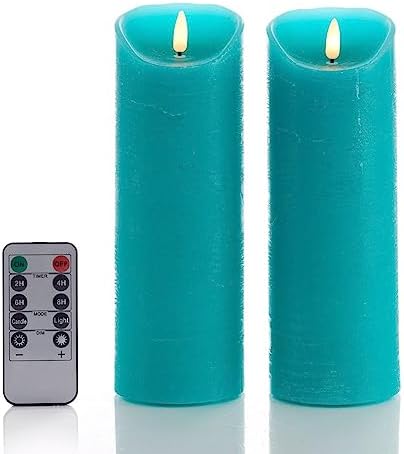 Flameless Teal Candles Set of 2 LED Candles with Remote