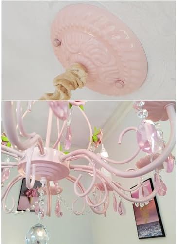 Pink Crystal Chandelier with Flowers for Girls Bedroom