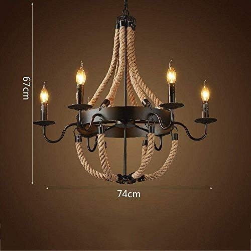 6-Flame Industrial Hemp Rope Chandelier with Iron Frame