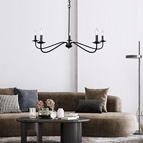 Farmhouse Chandelier Black 5 Light Adjustable Height