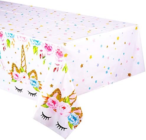 Unicorn Themed Plastic Tablecloth 53x90 Inches for Birthday Parties