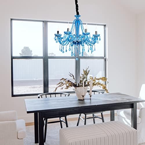 Classic Crystal Chandelier with 8 Blue Lights Adjustable for Dining Room