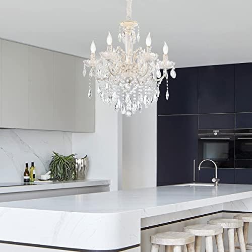 YLONG-ZS 6 Light Crystal Chandelier White Finish