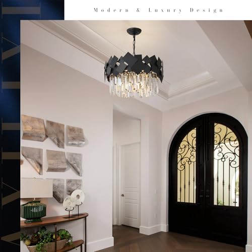 Modern Crystal Chandelier Black Round 7-Light Luxury Ceiling Light