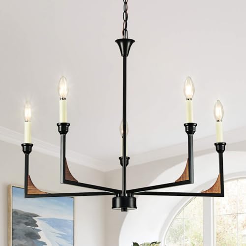 276 Inch Rustic Wood Chandelier 5 Light Farmhouse