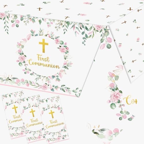 3pcs Pink First Communion Tablecloths for Girls
