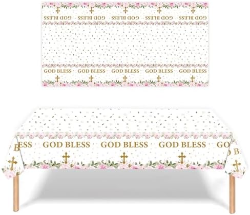 God Bless Pink Floral Baptism Tablecloth