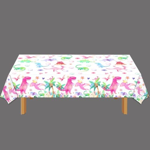 Watercolor Dinosaur Birthday Tablecloth Pink