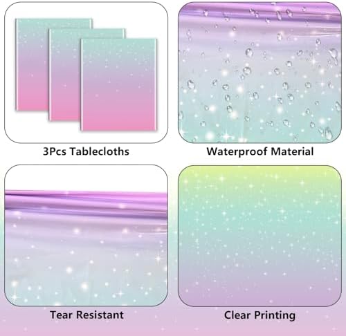 Pastel Rainbow Table Cloths 3-Pack - 86x51 Inches
