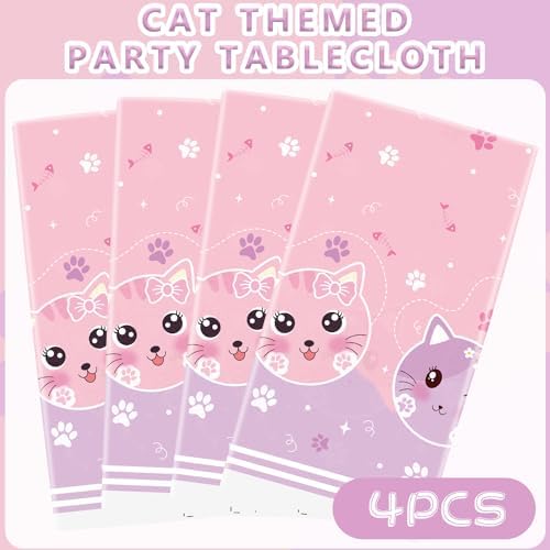 4 Pack Cat Themed Tablecloth for Birthday Parties