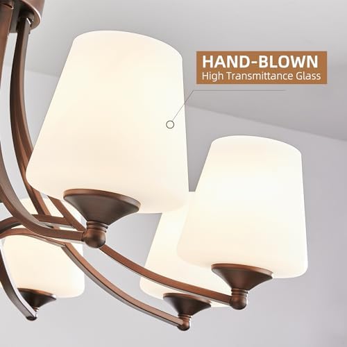 8 Light Rustic Chandelier with Frosted White Glass