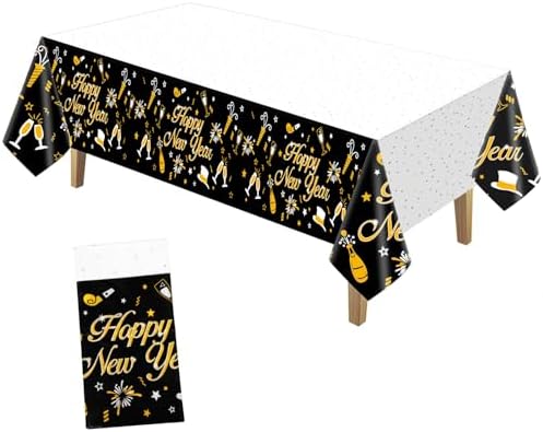 Happy New Year Plastic Table Cloth 108x54 Inches