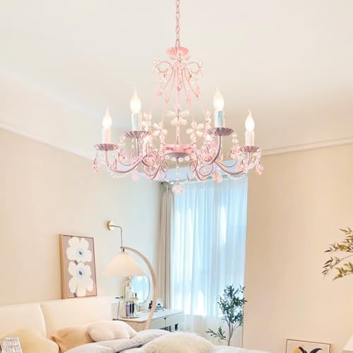Pink Chandelier for Girls Room Kids Bedroom Light Fixture