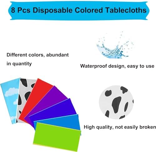 DXary 8 Pcs Kids Birthday Tablecloth Set