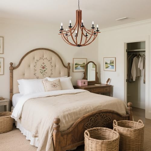 BAOURE 10-Light Wood Texture Farmhouse Chandelier