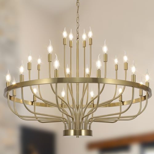 24 Light Gold Chandelier 3 Tier for Large Ceilings