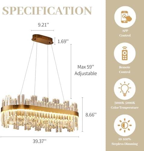 393 Inch Dimmable Gold LED Crystal Chandelier