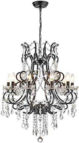 Maxax 10 Light Crystal Chandelier Modern Black Pendant Light