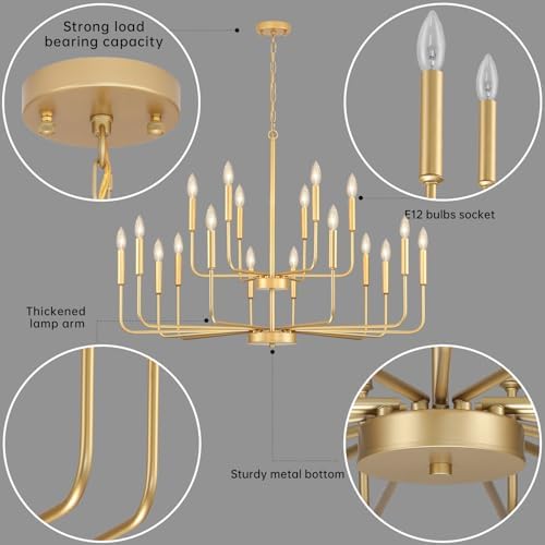 GIFARICH 18-Light 2-Tier Gold Chandeliers for Dining Room