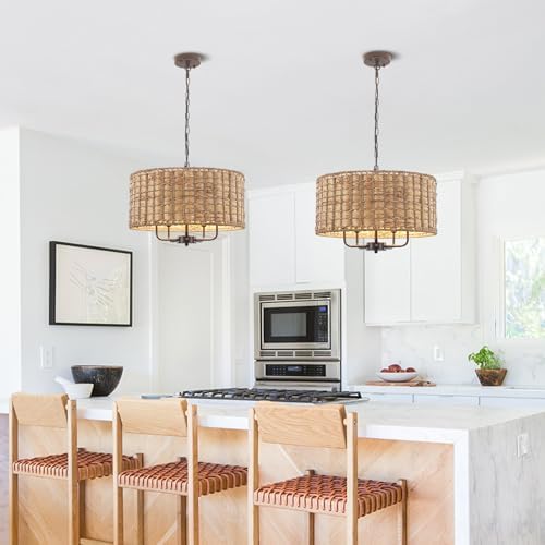 Boho Rattan Chandelier with 5 Lights for Dining Room and Kitchen