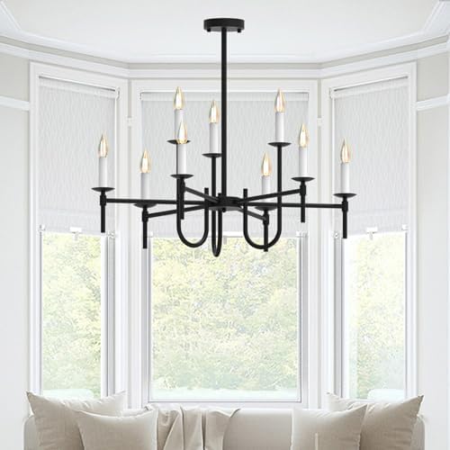 Farmhouse Black Chandelier with 9 LED Lights