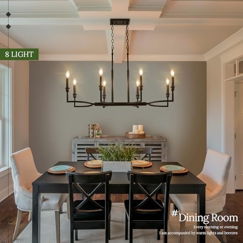 8-Light Black Rectangular Chandelier Dining Room Lighting