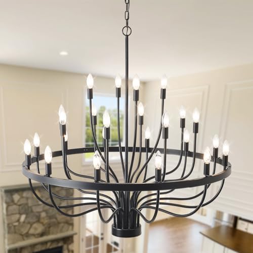 BAOURE 24 Light Black Chandelier 39 Inch Round