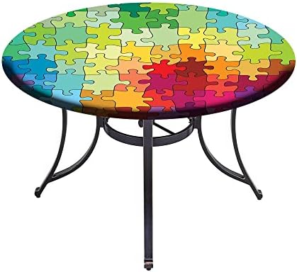 JUNTAIY Round Tablecloth 44 Inch Multicolor Fractal Design