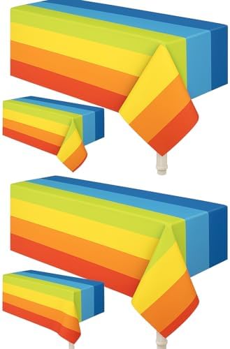 Oojami 4 Pack Rainbow Table Covers for Birthday Parties and Baby Showers