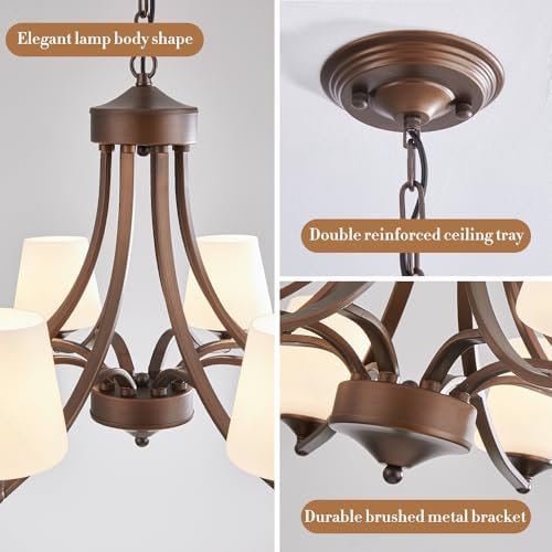 8 Light Rustic Chandelier with Frosted White Glass