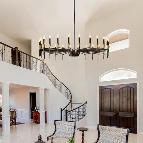 Modern Farmhouse Chandelier Gold Black 24 Light Industrial Pendant