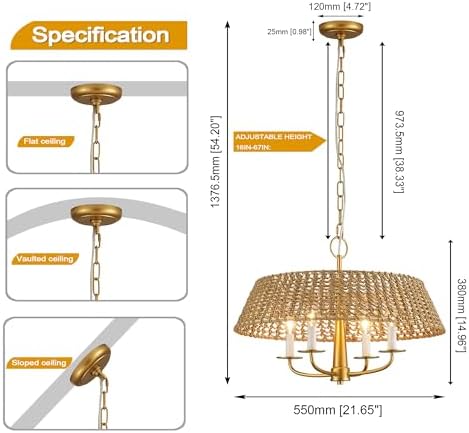 Gold Modern Rattan Chandelier with 4 Lights