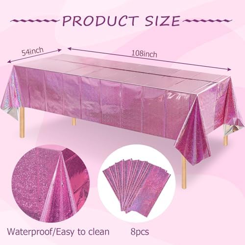BOMSI Plastic Tablecloth 8ft Iridescent Laser Party Cover