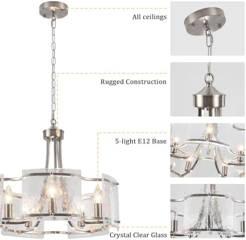 Modern Textured Glass Chandelier with 5 Lights