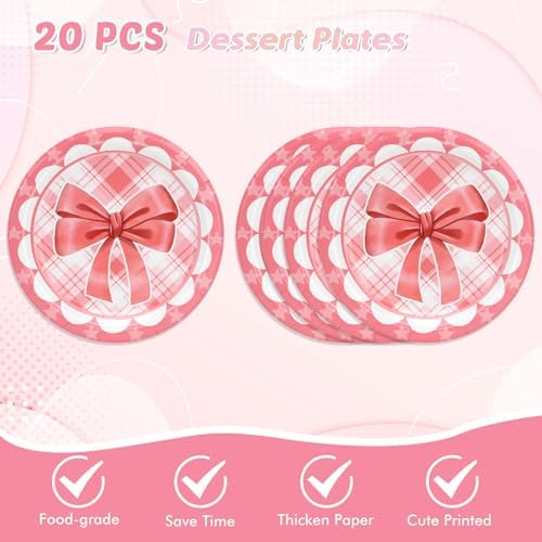 62Pcs Pink Bow Party Decor Set for 20 Guests